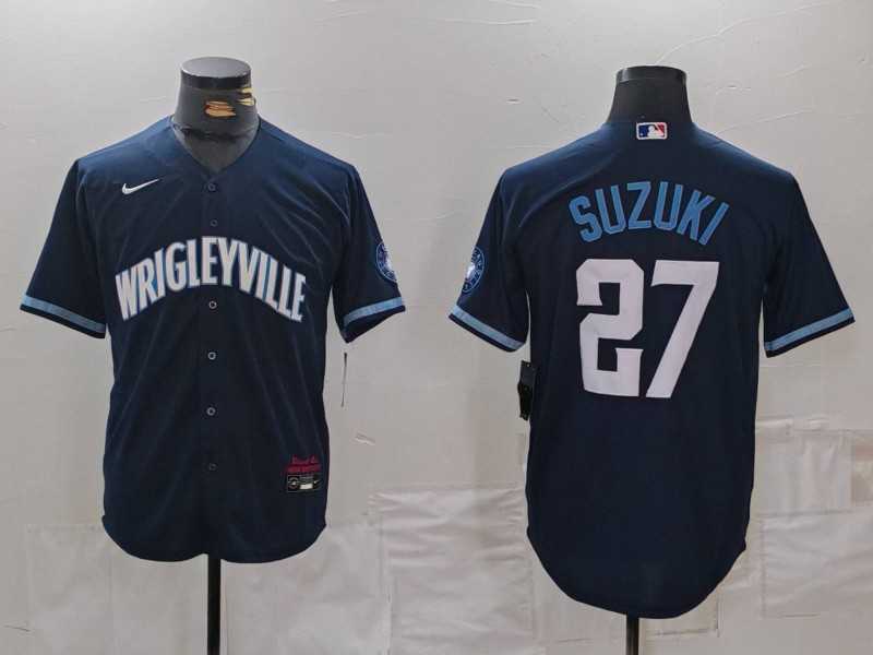 Men%27s Chicago Cubs #27 Seiya Suzuki Navy City Connect Cool Base Stitched Jersey->boston red sox->MLB Jersey